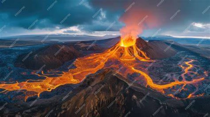 Aerial View of Erupting Volcano