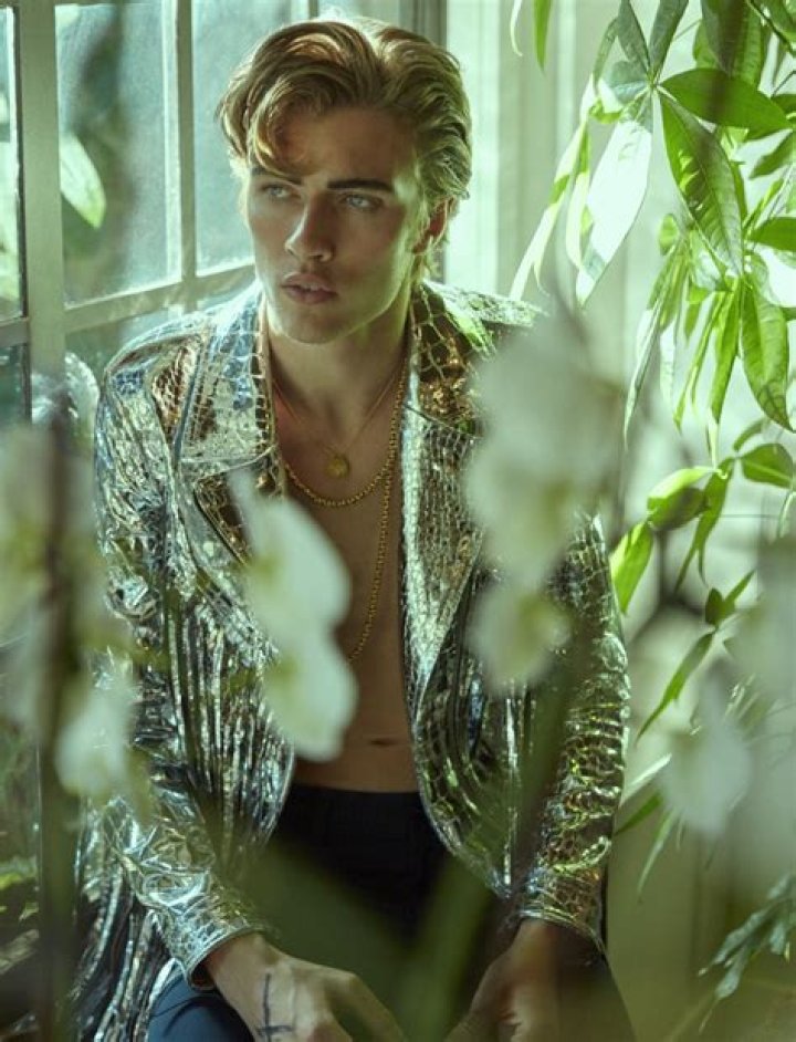 Model Lucky Blue Smith Poses Outside Cavalli Fashion Show Buildi