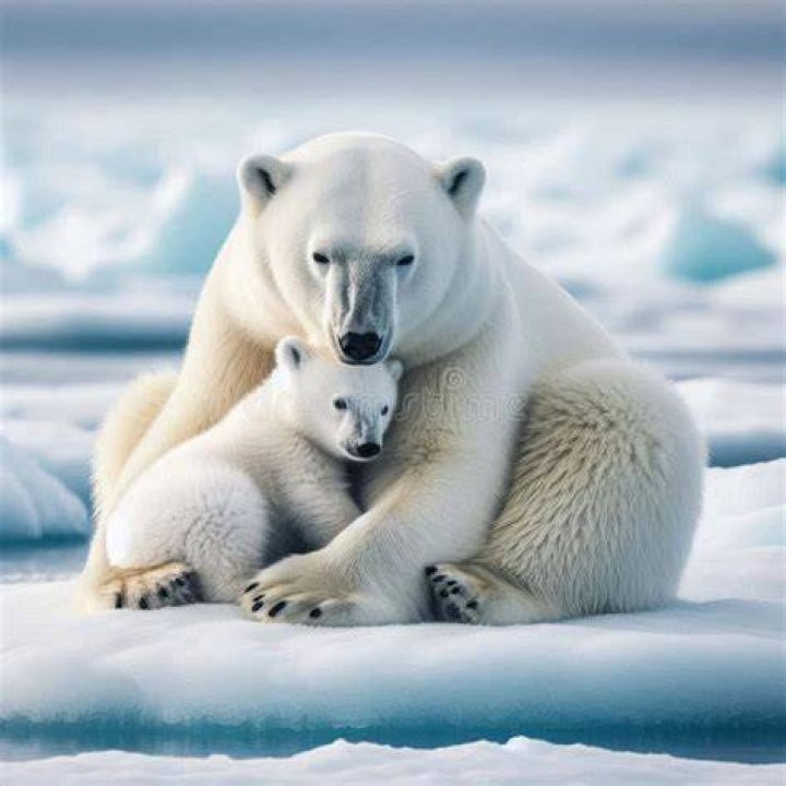Polar Bear Mother And Cub In Svalbard