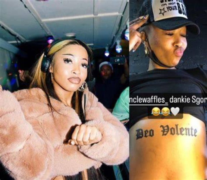 Uncle Waffles inked tattoos on her arm and waist